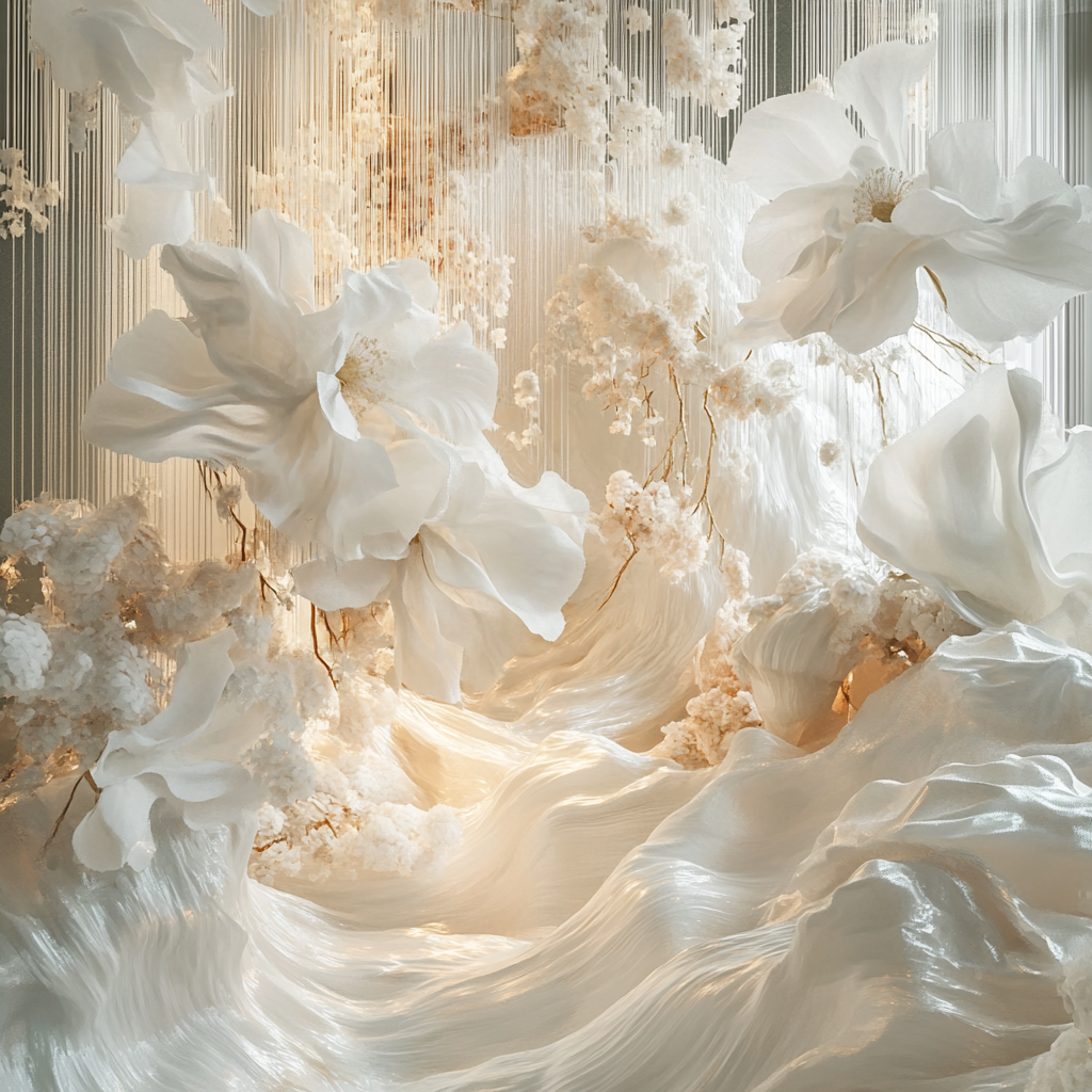 Installation artistique aérienne, entre matière et lumière
